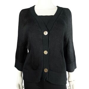 Jones New York Collection Black V-neck‎ Cardigan Sweater Womens Size XL